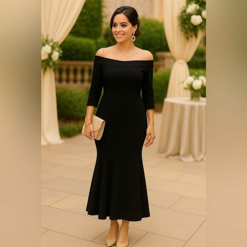 BNWT Oak + Fort Elegant Black Off-Shoulder Dress size M